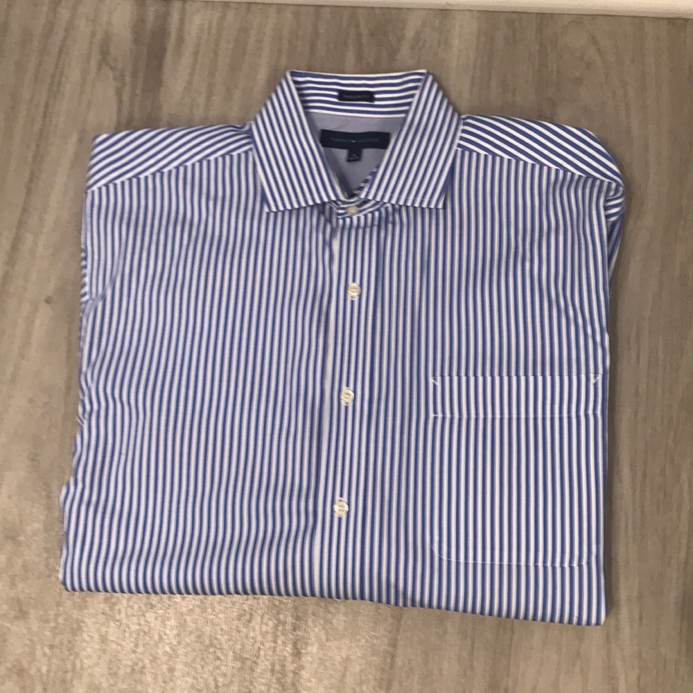 Navy and White Vertical Stripe Dress Shirt